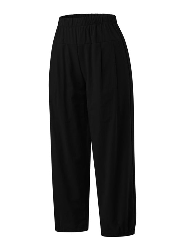 Loose Harem Pants High Waist Cotton Linen Cropped Pants Wide Leg Pants