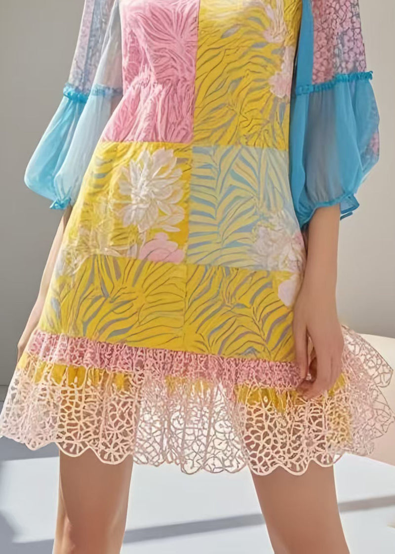 Style Polychrome Patchwork Lace Chiffon Holiday Dresses Summer