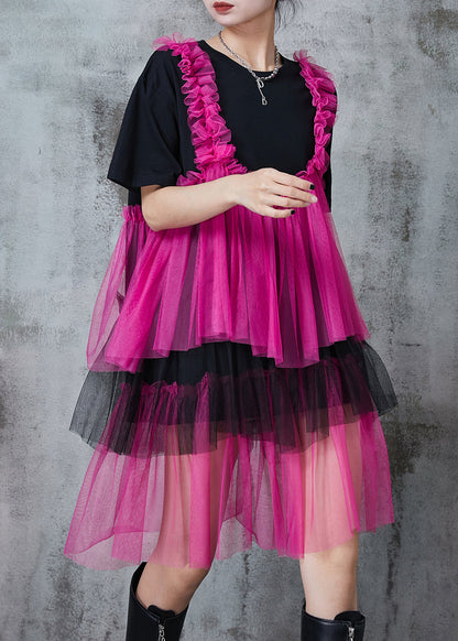 Black Oversized Patchwork Layered Tulle Vacation Dress Summer