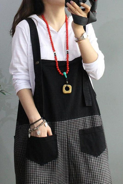 Denim Cotton Plaid Stitching Overalls Dungarees Jumpsuit