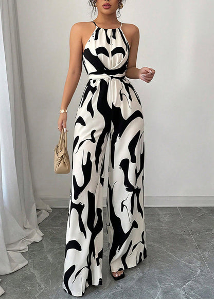 European and American Style Zebra Pattern Strap Jumpsuit