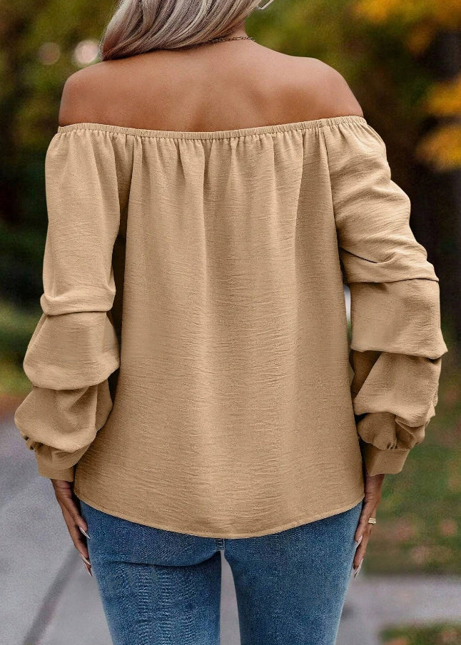 Loose Khaki Slash Neck Shirts Tops Spring