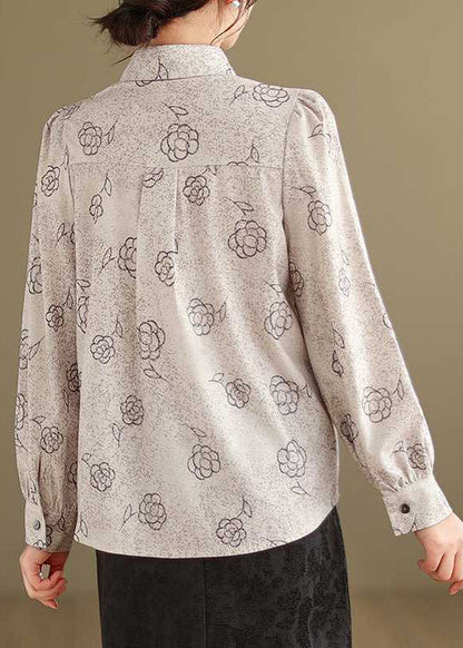 Apricot Peter Pan Collar Print Cotton Shirt Tops Spring