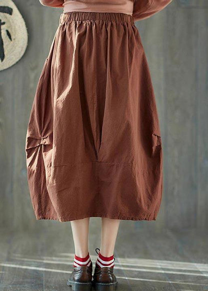 Orange Cinched Lantern Cotton Linen Skirts Summer