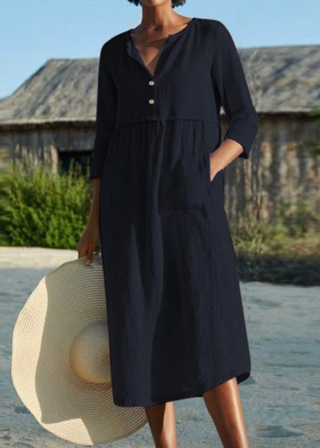 Pink O Neck Pockets Patchwork Cotton Dresses Summer