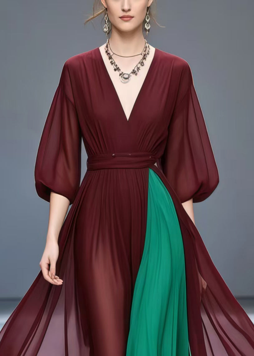 Mulberry Exra Large Hem Patchwork Chiffon Dress Summer