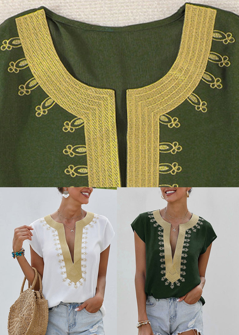 White Print Tops Short Sleeve