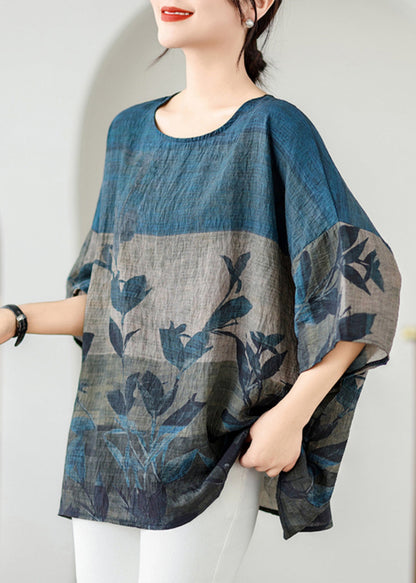Handmade Colorblock O-neck Print Cozy Top Summer