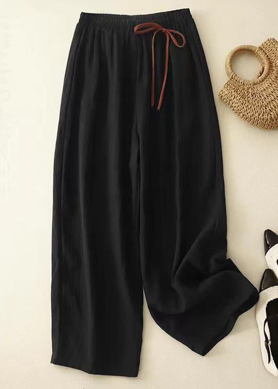 Simple Red Elastic Waist Cotton Crop Pants Summer
