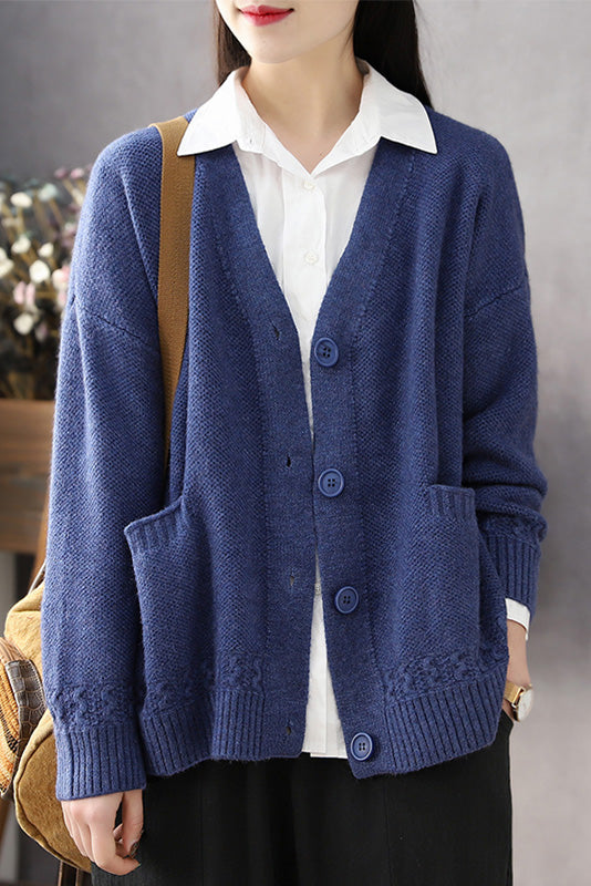 Fall Color Sweater Loose V-neck Sweater Coat