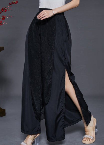 Black Side Open Chiffon Wide Leg Pants Summer