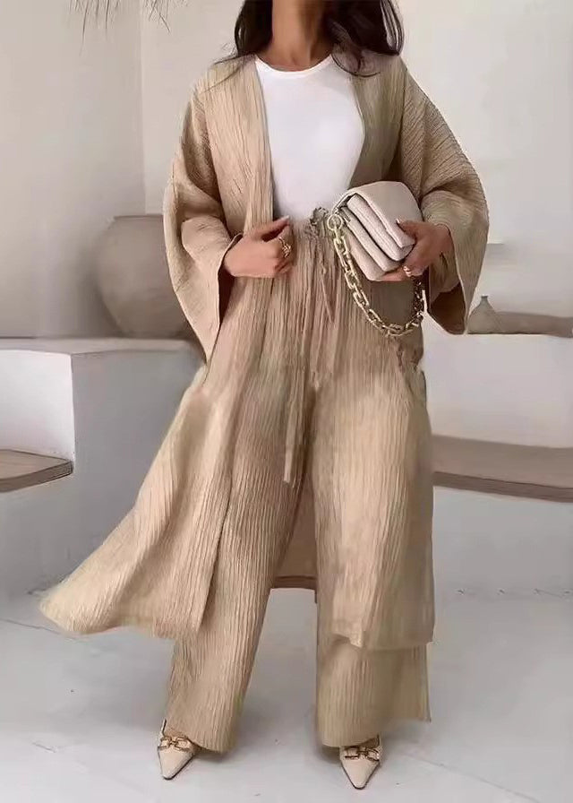 Style Brown Cardigans and Trousers Cotton Two Pieces Set Fall