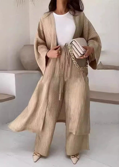 Style Brown Cardigans and Trousers Cotton Two Pieces Set Fall