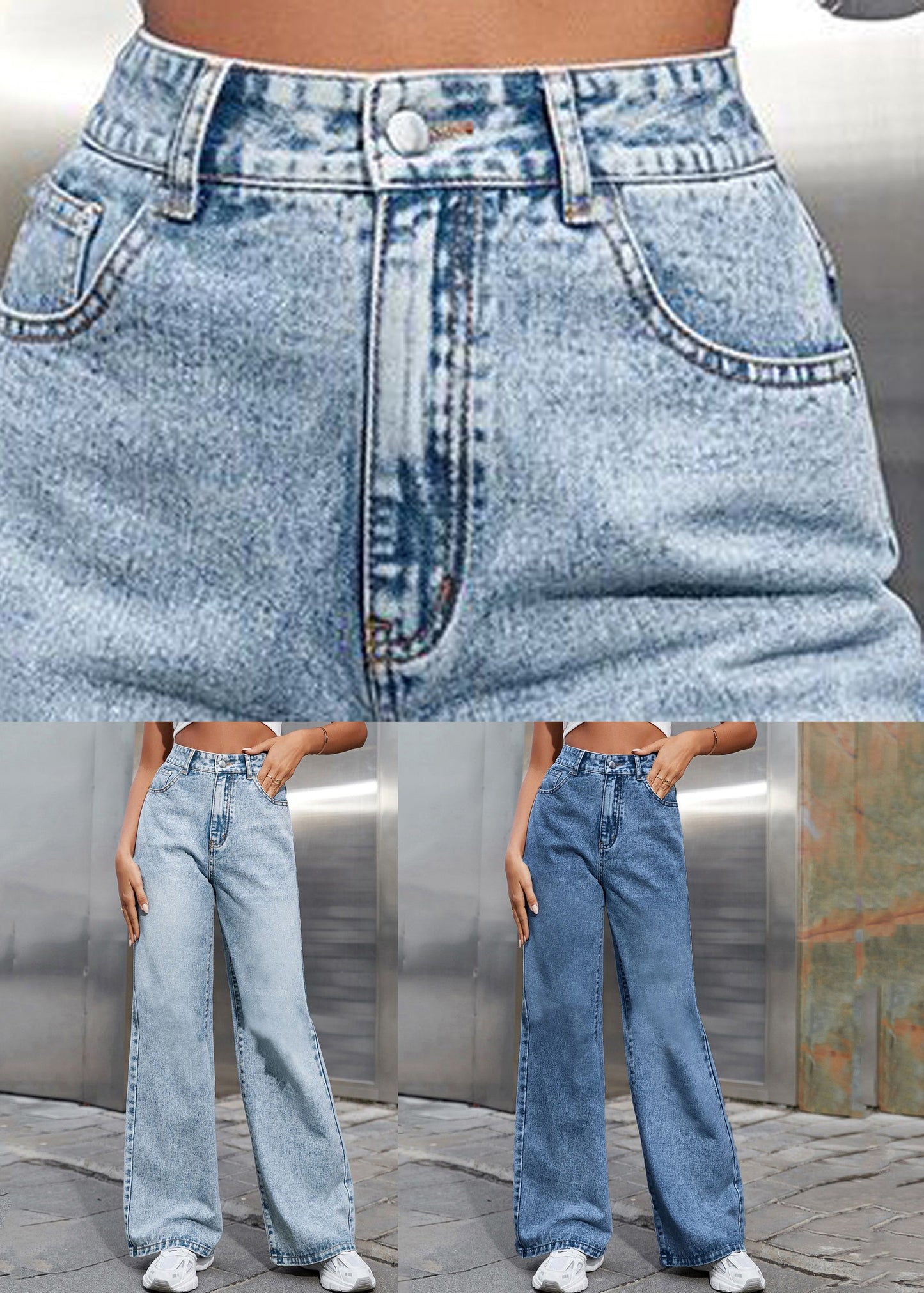 Light Blue High Waist Straight Denim Pants Fall