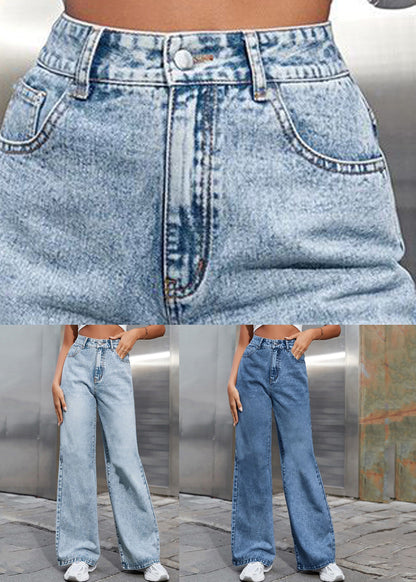 Light Blue High Waist Straight Denim Pants Fall