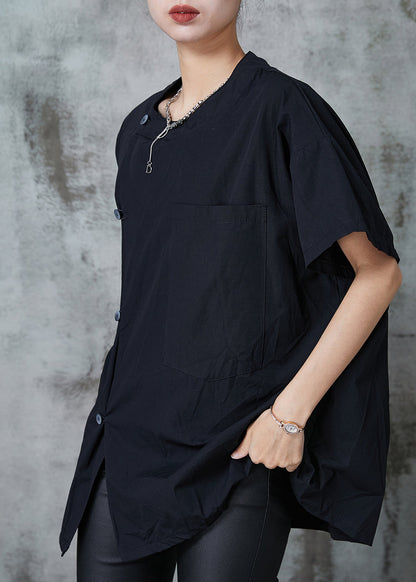 Black Oversized Pocket Cotton Shirt Tops Summer