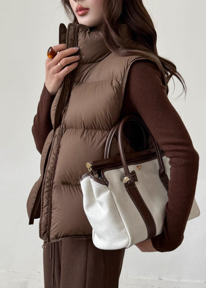 Coffee Stand Collar Zip Up Duck Down Waistcoat Sleeveless