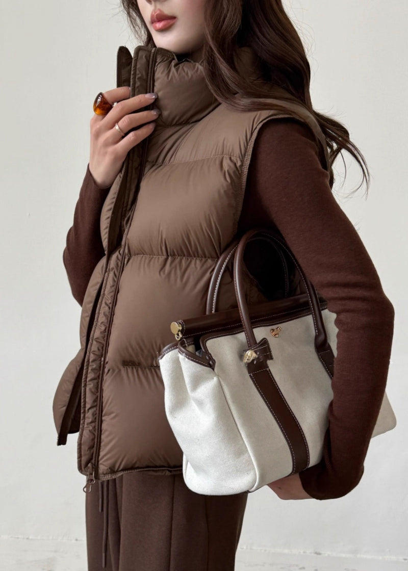 Coffee Stand Collar Zip Up Duck Down Waistcoat Sleeveless