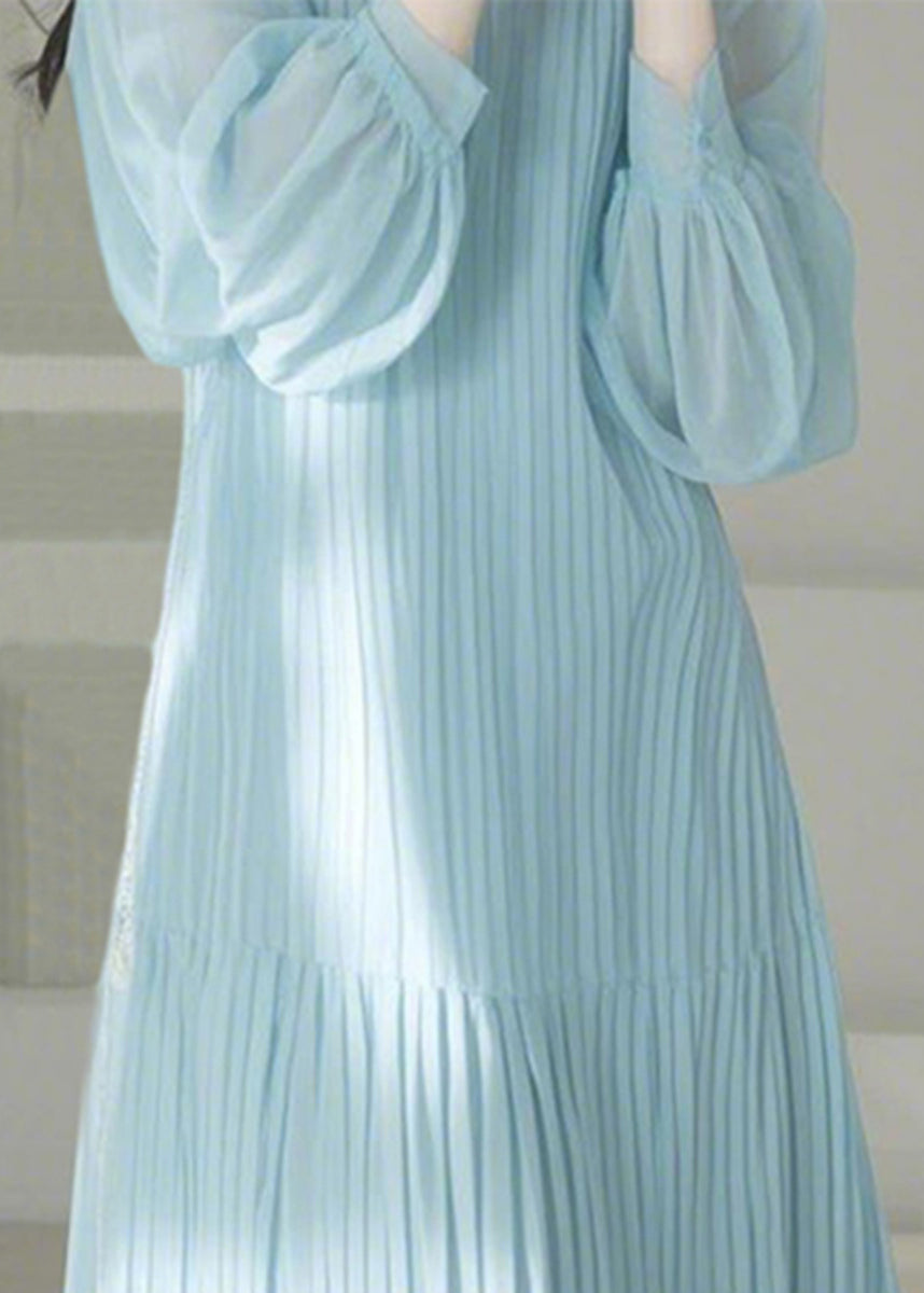 Light Blue O-neck Cinched Maxi Dresses Spring