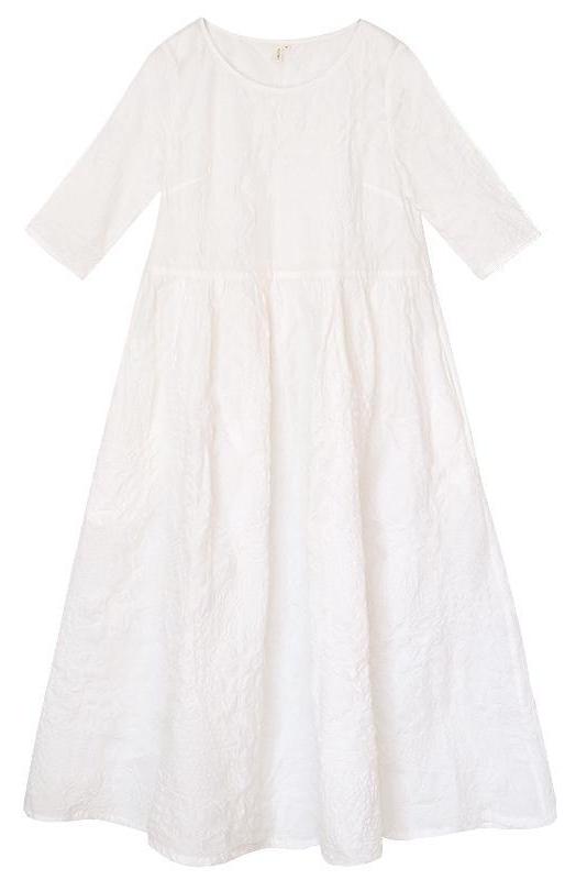 National Wind Summer Jacquard Cotton Linen Loose Maxi Long Dress