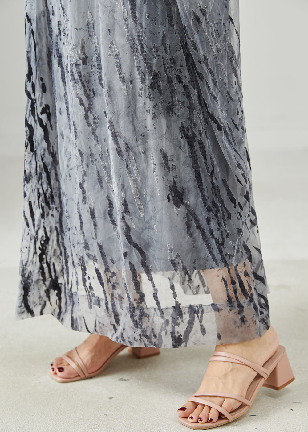Diy Grey Print Chiffon Spaghetti Strap Dress Summer