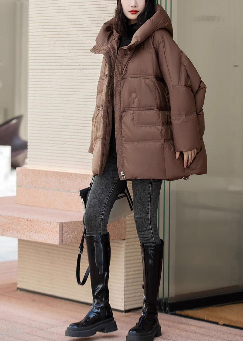 Brown Oversized Duck Down Hooded Coats Winter
