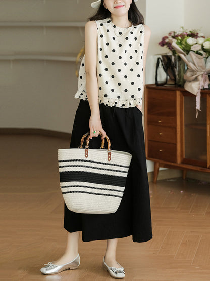 Dot Lacework Hem Loose Cotton Vest