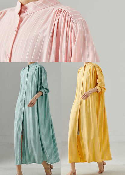 Yellow Oversized Striped Cotton Dress Spring