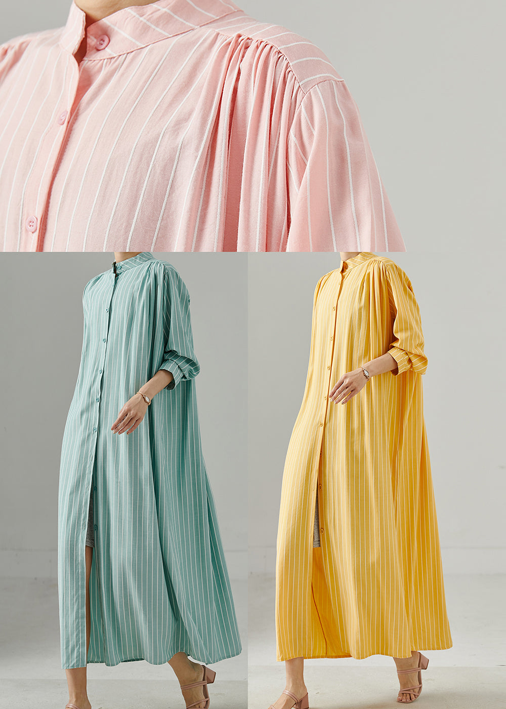 Yellow Oversized Striped Cotton Dress Spring