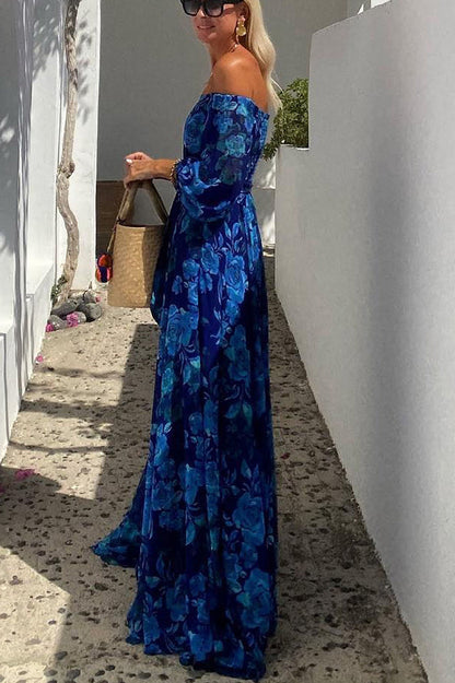 With Love Off Shoulder Back Smocked Vacation Maxi Dress