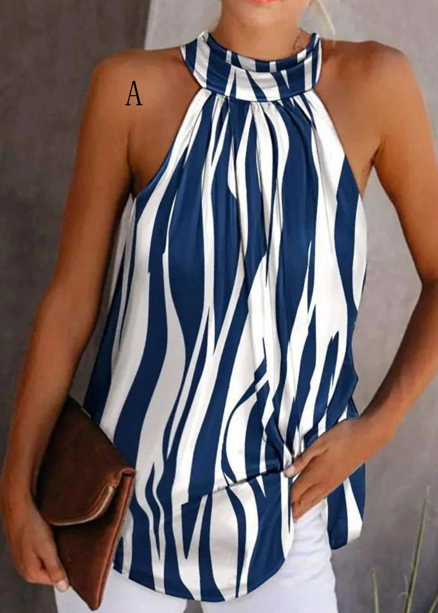 European and American Print Halter Top Sleeveless