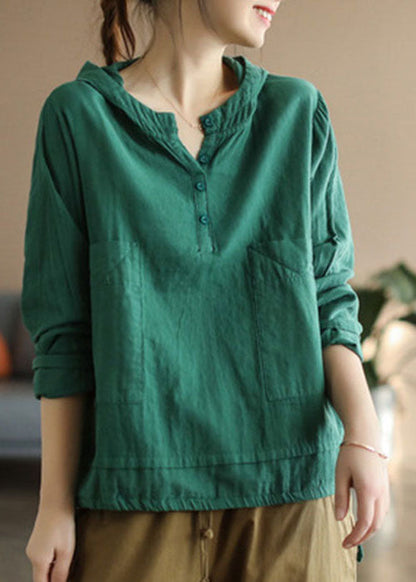 Diy Green Hooded Patchwork Oversized Cotton Shirt Top Spring