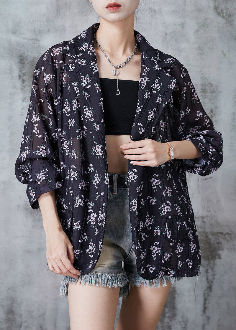 Unique Black Oversized Print Tulle Upf 50+ Coat Jacket Summer