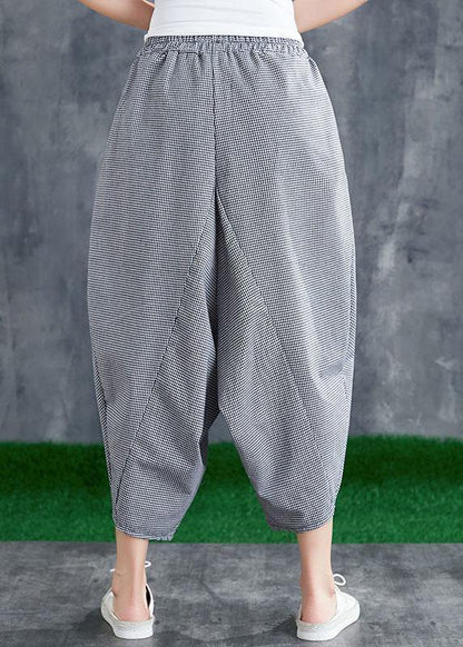 Summer Cotton Linen Plaid Loose Harlan Pants Pants