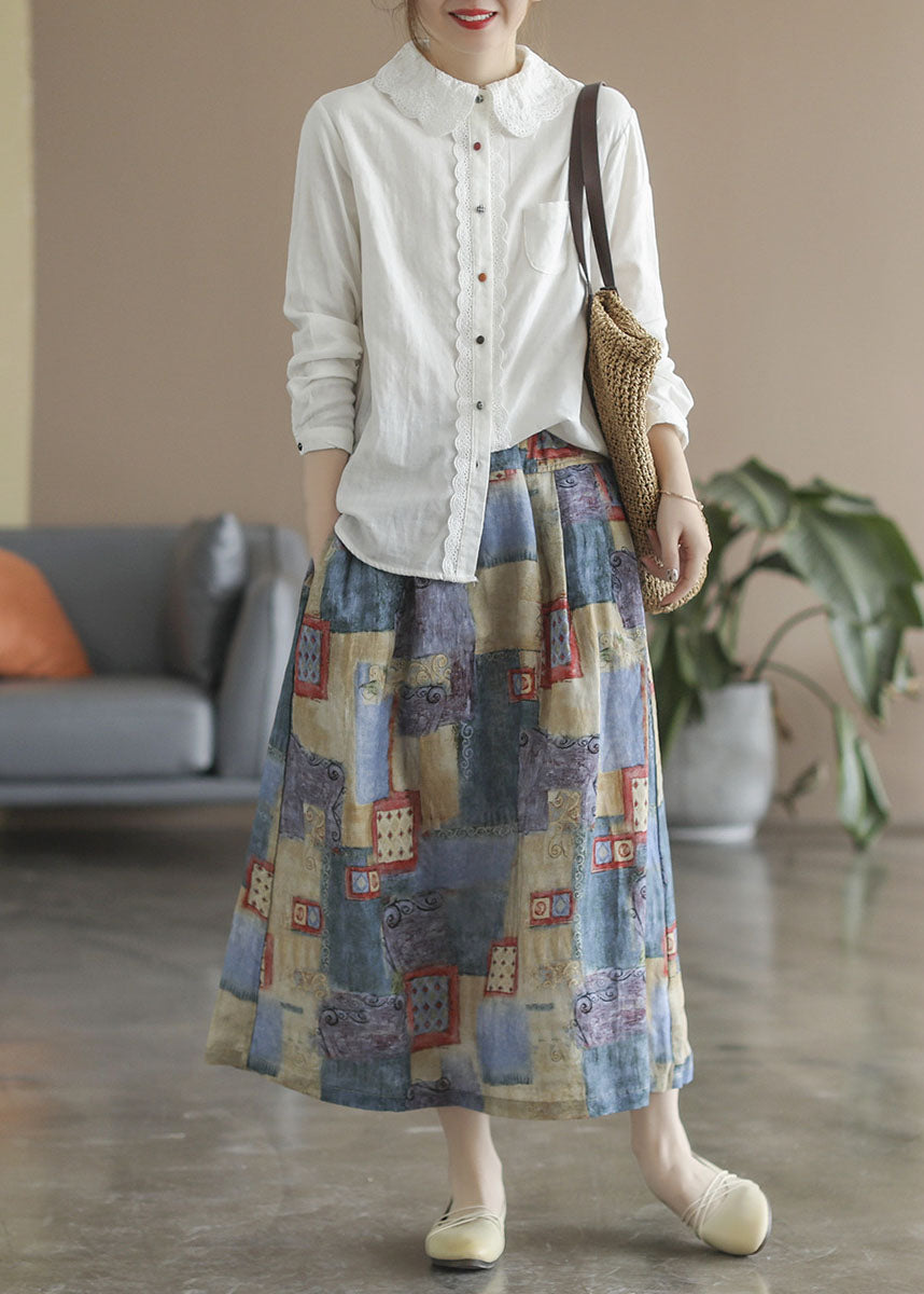 Loose High Waist Pockets Print Chiffon Skirt Spring