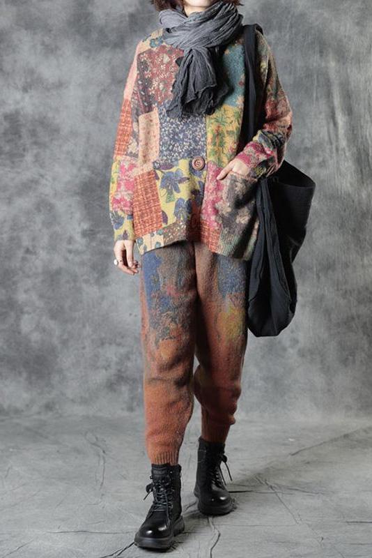 Autumn Colorful Flower Knitted Sweater Coat