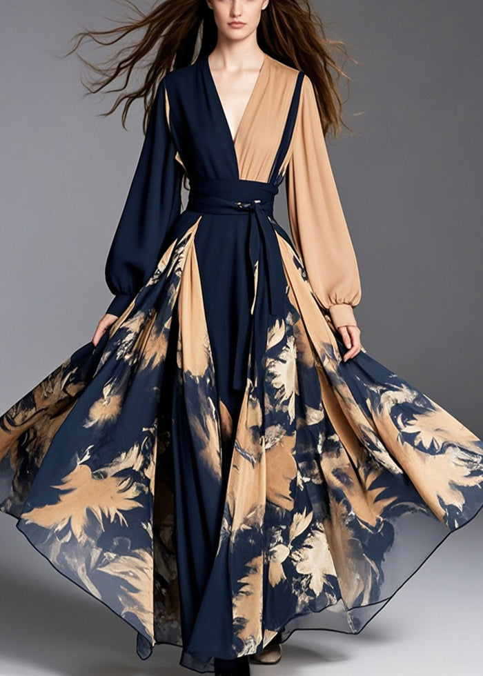 Asymmetrical Patchwork Exra Large Hem Chiffon Cinched Dress Fall