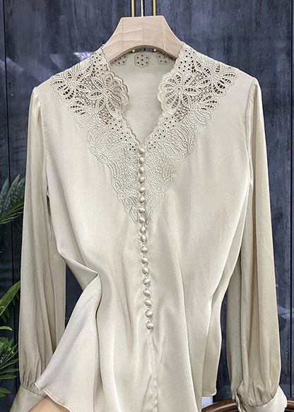 Simple Embroidered Patchwork Silk Top Spring