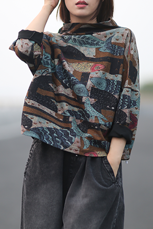 Limited Stock- Literary Fish Leaf Loose -t-shirt
