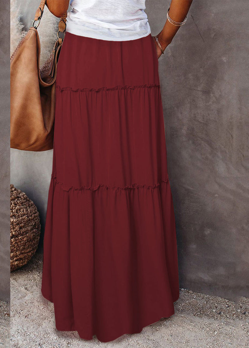 White Ruffled Patchwork Elastic Waist Maxi Skirts Summer