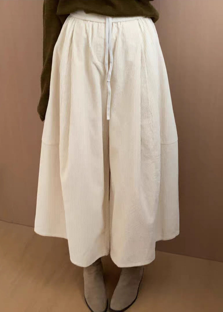 Apricot Corduroy Wide Leg Pants Drawstring