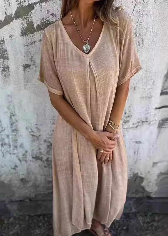 Orange V Neck Cotton Dresses Summer