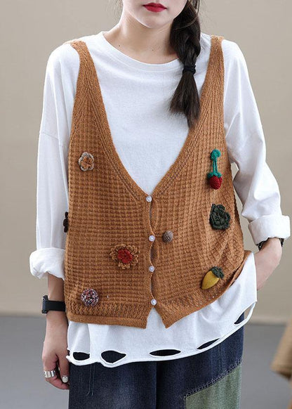 Style Khaki Embroidered Fall Shirt Knit Vest Sleeveless