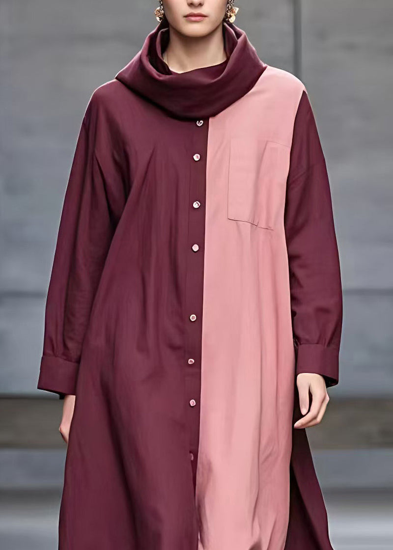 Mulberry Turtleneck Patchwork Pockets Maxi Dresses Fall