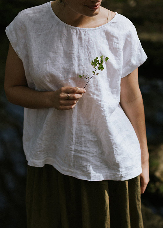 Organic White Wear on Both Sides Linen T Shirt Top Summer