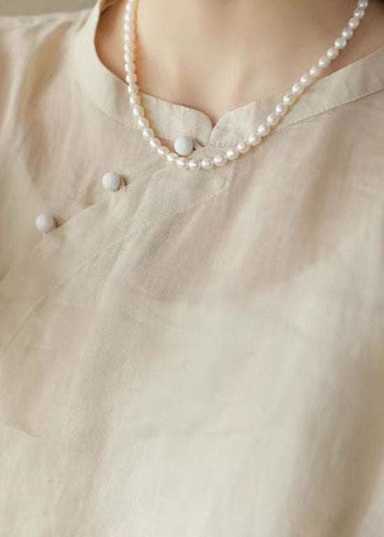 Purple Stand Collar Button Linen Shirts Summer