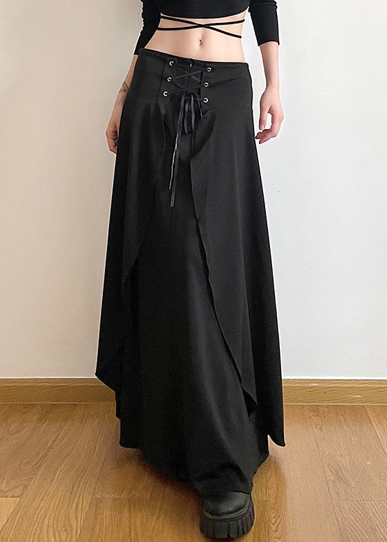 New Black Lace Up High Waist Cotton Skirts Summer