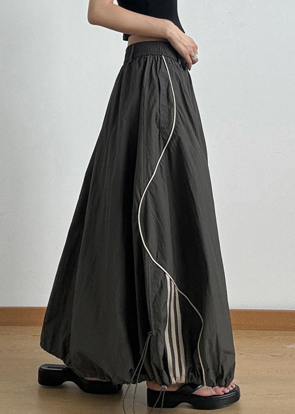 Army Green Elastic Waist Drawstring a Line Skirts Summer