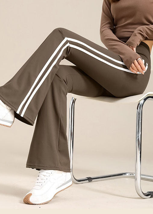 Grey Striped High Waist Flare Yoga Pants