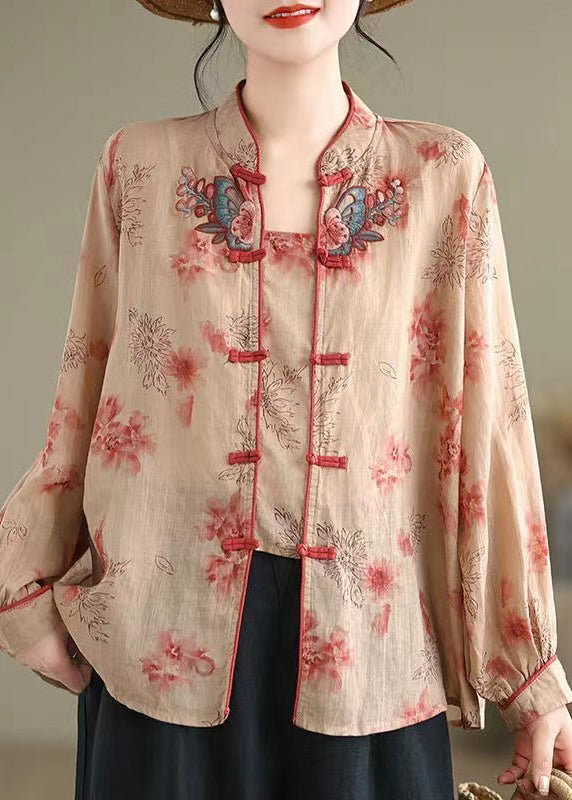 Stand Collar Print Button Shirt Fall